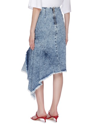 Back View - Click To Enlarge - BALENCIAGA - Asymmetric godet drape frayed crinkled denim skirt