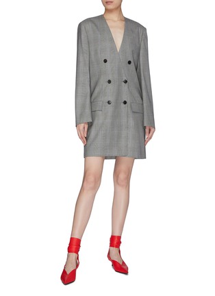 Figure View - Click To Enlarge - BALENCIAGA - Tartan plaid double-breasted blazer dress