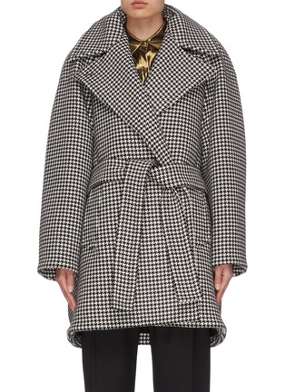 Main View - Click To Enlarge - BALENCIAGA - Pinch shoulder belted houndstooth wrap coat