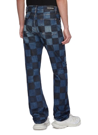 Back View - Click To Enlarge - BALENCIAGA - Hand painted checkerboard print denim pants