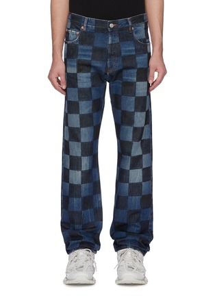 Main View - Click To Enlarge - BALENCIAGA - Hand painted checkerboard print denim pants