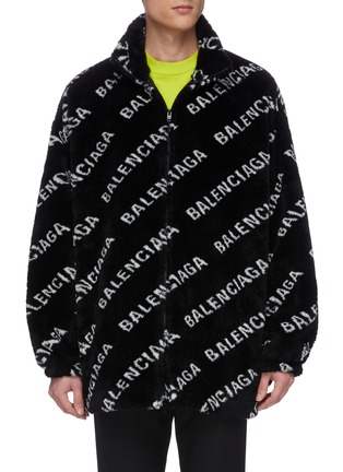 Main View - Click To Enlarge - BALENCIAGA - 'Balenciaga' logo print faux fur zip jacket