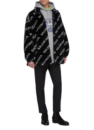 Figure View - Click To Enlarge - BALENCIAGA - 'Balenciaga' logo print faux fur zip jacket
