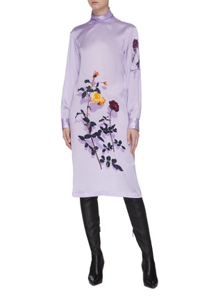 Figure View - Click To Enlarge - DRIES VAN NOTEN - 'Dontis' floral print satin turtleneck dress
