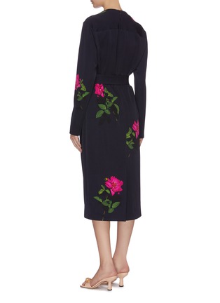 Back View - Click To Enlarge - DRIES VAN NOTEN - Detachable buckle belt ruched shoulder floral print midi dress