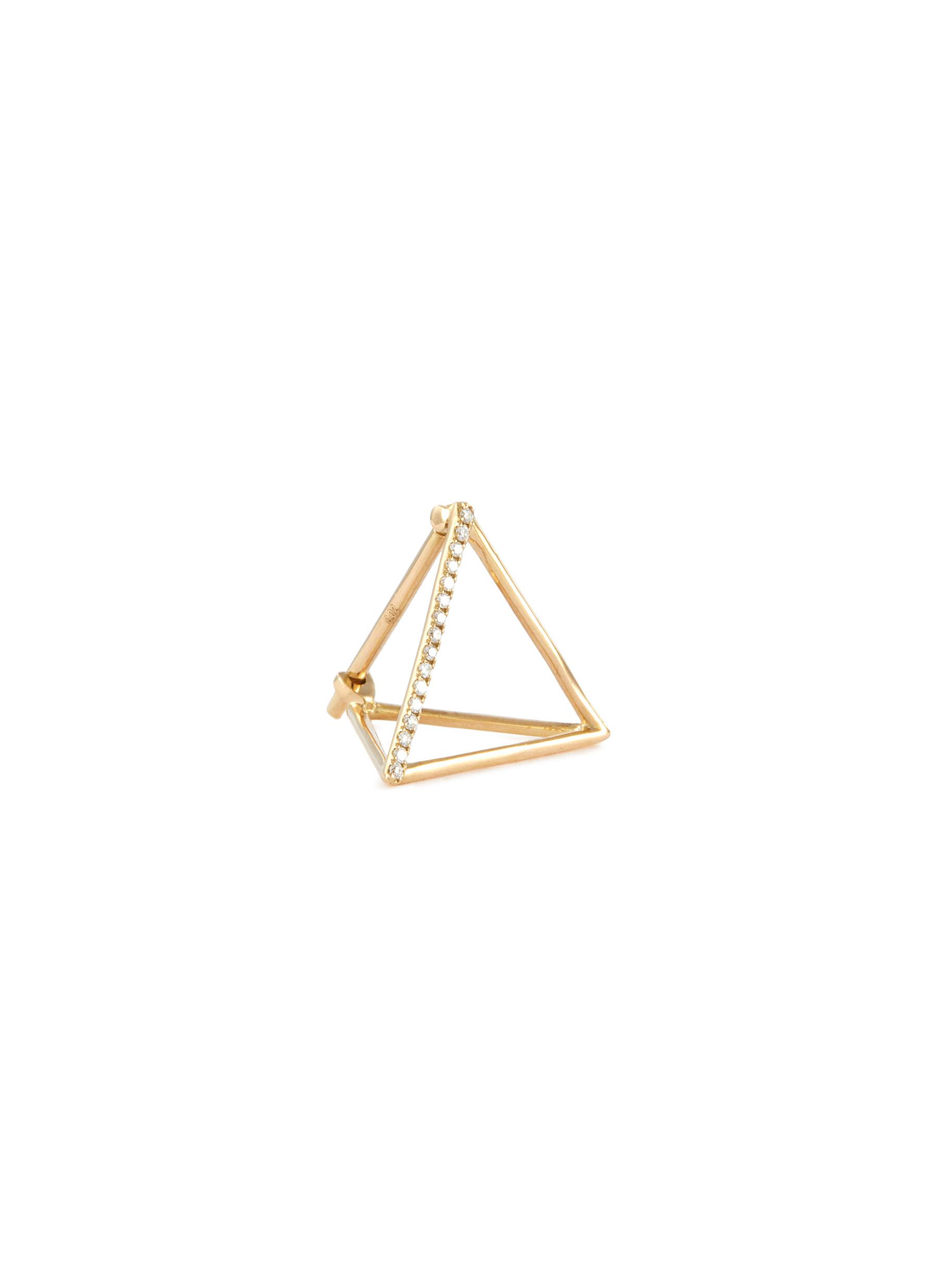 'Triangle' diamond 18k yellow gold pyramid single earring – 15mm