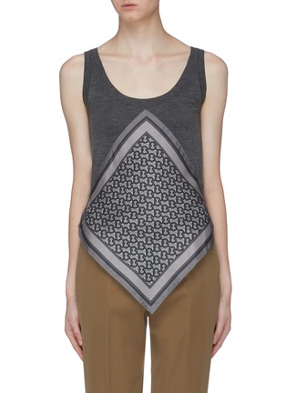 Main View - Click To Enlarge - BURBERRY - Monogram print scarf panel wool knit tank top