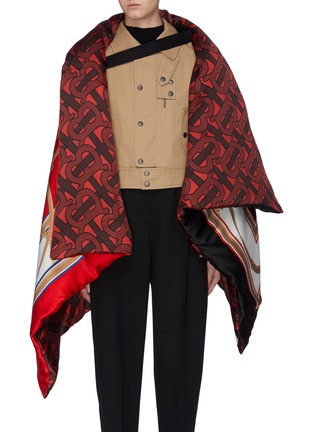 Main View - Click To Enlarge - BURBERRY - Monogram archive print oversized silk satin puffer cape