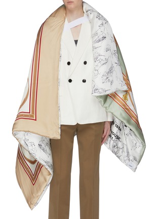 Main View - Click To Enlarge - BURBERRY - Unicorn archive print oversized silk satin puffer cape