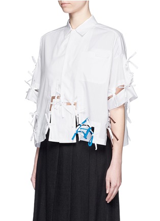Front View - Click To Enlarge - 72951 - Ribbon tie cutout cropped cotton shirt