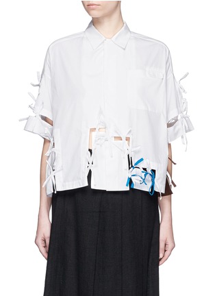 Main View - Click To Enlarge - 72951 - Ribbon tie cutout cropped cotton shirt