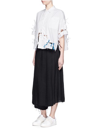 Figure View - Click To Enlarge - 72951 - Ribbon tie cutout cropped cotton shirt