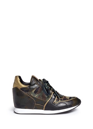 Main View - Click To Enlarge - ASH - 'Dean' camouflage print leather wedge sneakers