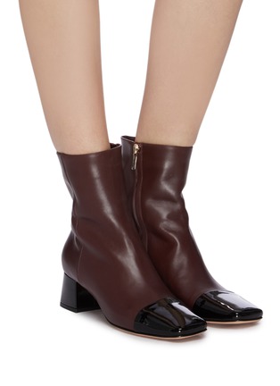 Figure View - Click To Enlarge - GIANVITO ROSSI - 'Logan 45' patent toe cap leather boots