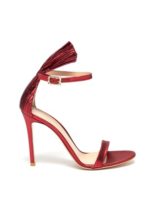 Main View - Click To Enlarge - GIANVITO ROSSI - 'Belvedere' pleated panel ankle strap lamé sandals
