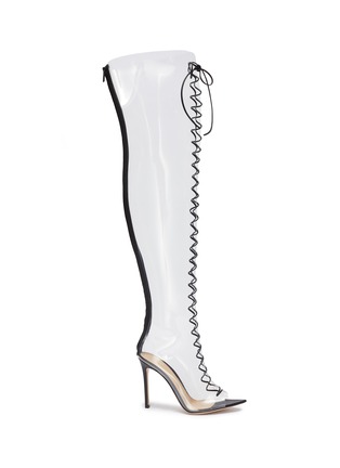 Main View - Click To Enlarge - GIANVITO ROSSI - 'Plexi' clear PVC lace-up knee high boots