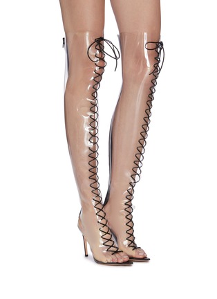 Figure View - Click To Enlarge - GIANVITO ROSSI - 'Plexi' clear PVC lace-up knee high boots