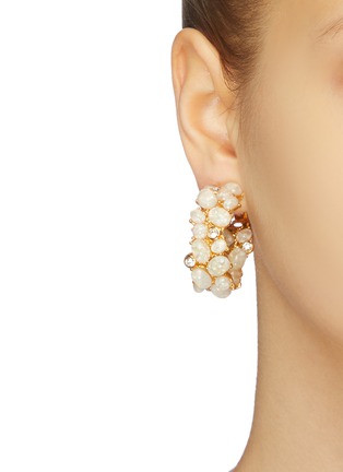 Figure View - Click To Enlarge - KENNETH JAY LANE - Opal glass crystal hoop clip earrings