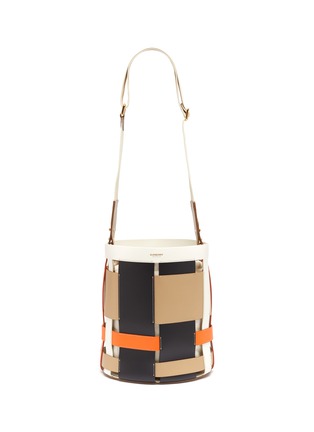 Main View - Click To Enlarge - BURBERRY - 'Foster' colourblock woven leather bucket bag