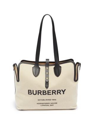 Main View - Click To Enlarge - BURBERRY - 'The Medium' Horseferry print belt strap canvas tote