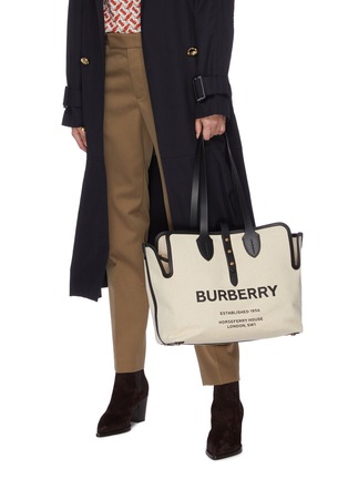 Figure View - Click To Enlarge - BURBERRY - 'The Medium' Horseferry print belt strap canvas tote
