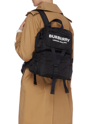 Figure View - Click To Enlarge - BURBERRY - Logo print nylon backpack