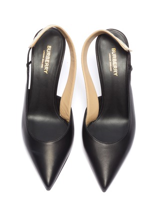 Detail View - Click To Enlarge - BURBERRY - Logo slingback strap leather pumps