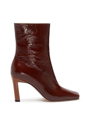 Main View - Click To Enlarge - WANDLER - 'Isa' square toe contrast panel patent leather boots