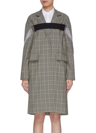 Main View - Click To Enlarge - MARCHEN - Contrast front strip embellished check plaid coat