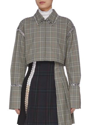 Main View - Click To Enlarge - MARCHEN - Check plaid embellished cropped jacket