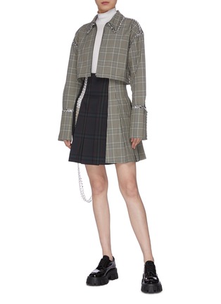 Figure View - Click To Enlarge - MARCHEN - Check plaid embellished cropped jacket