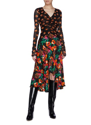 Figure View - Click To Enlarge - DIANE VON FURSTENBERG - Colourblock floral print dress