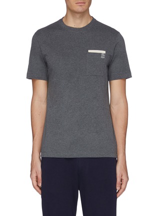 Main View - Click To Enlarge - BRUNELLO CUCINELLI - Logo embroidered layered patch pocket T-shirt