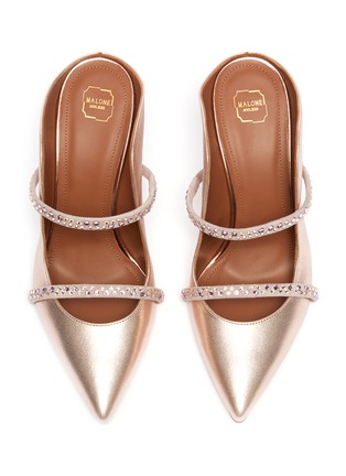 Detail View - Click To Enlarge - MALONE SOULIERS - 'Maureen' strass embellished metallic leather strappy mules