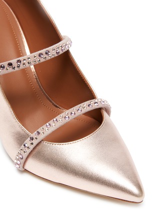 Detail View - Click To Enlarge - MALONE SOULIERS - 'Maureen' strass embellished metallic leather strappy mules