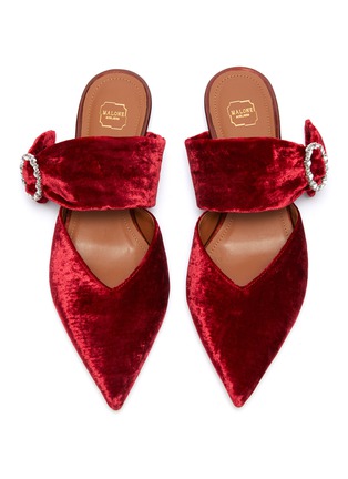 Detail View - Click To Enlarge - MALONE SOULIERS - 'Maite' glass crystal buckle velvet slides