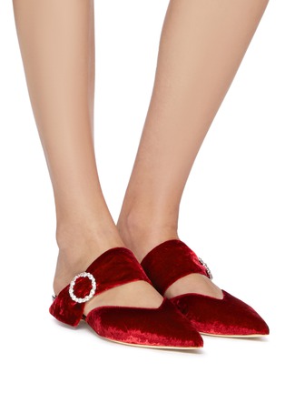 Figure View - Click To Enlarge - MALONE SOULIERS - 'Maite' glass crystal buckle velvet slides