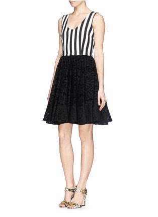 Front View - Click To Enlarge - - - Lace ruffle skirt stripe crepe dress