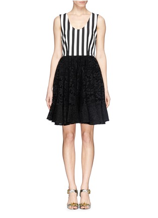Main View - Click To Enlarge - - - Lace ruffle skirt stripe crepe dress