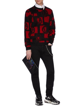 Figure View - Click To Enlarge - VERSACE - Logo print panelled mohair blend sweater