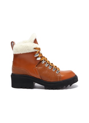 Main View - Click To Enlarge - CHLOÉ - 'Bella' embossed panelled shearling hiking boots