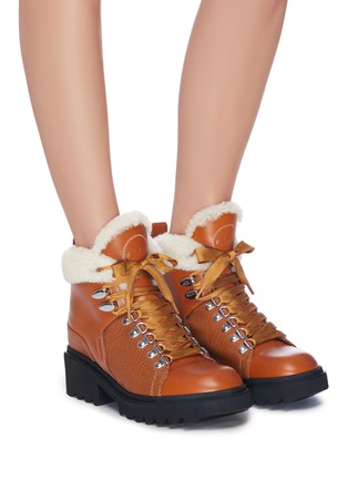 Figure View - Click To Enlarge - CHLOÉ - 'Bella' embossed panelled shearling hiking boots