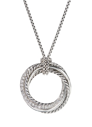 Main View - Click To Enlarge - DAVID YURMAN - Crossover' diamond silver hoop pendant necklace