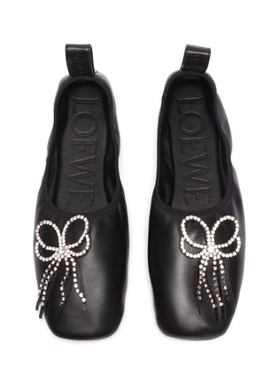 Detail View - Click To Enlarge - LOEWE - Glass crystal bow leather ballerina flats