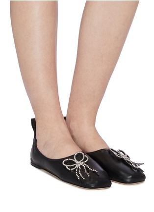 Figure View - Click To Enlarge - LOEWE - Glass crystal bow leather ballerina flats