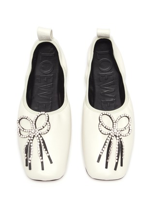 Detail View - Click To Enlarge - LOEWE - Glass crystal bow leather ballerina flats