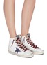 Figure View - Click To Enlarge - GOLDEN GOOSE - 'Francy' fur tongue contrast laces star print sneakers