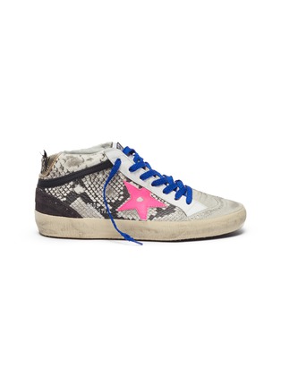 Main View - Click To Enlarge - GOLDEN GOOSE - 'Mid Star' contrast lace snakeskin print suede sneakers