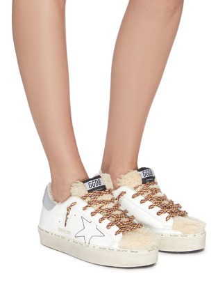Figure View - Click To Enlarge - GOLDEN GOOSE - 'Hi Star' contrast lace shearling panel platform leather sneakers