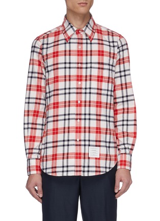 Main View - Click To Enlarge - THOM BROWNE  - Chest pocket check plaid flannel shirt